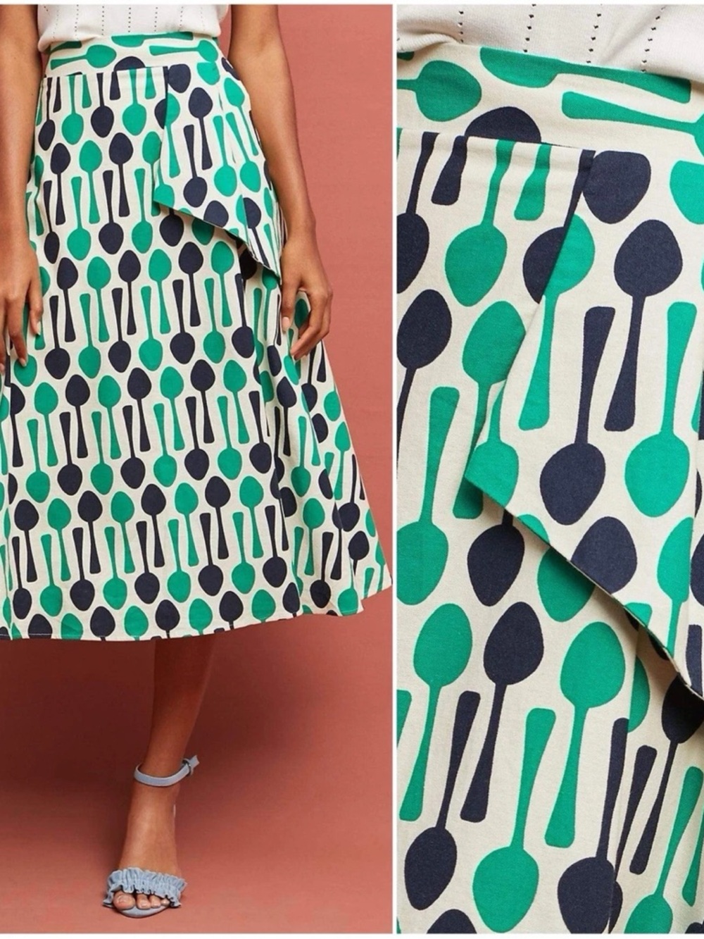 Eva Franco Anthropologie Spoon Print A-Line Skirt Sz 4